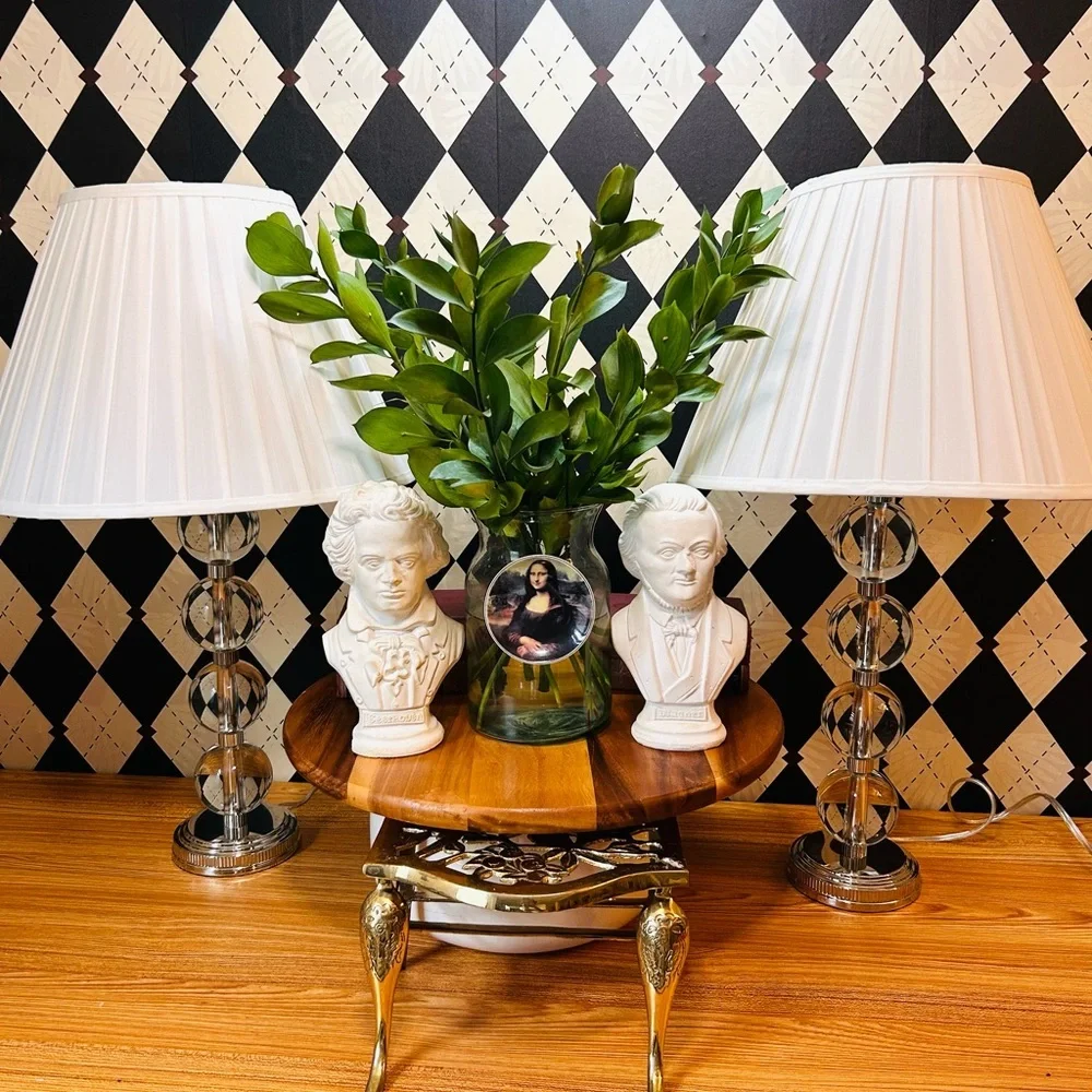 Ralph Lauren Pair‎ Table Lamps Crystal Balls Farrah– Silver Base Elegance Luxury